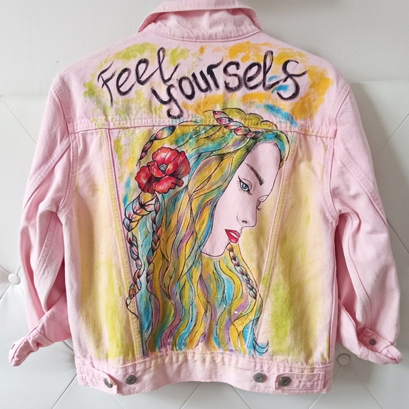 Hand Painted Denim Jacket XS - Picture 7 of 14